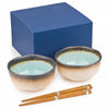 Zen Minded blaue Crackleglaze-Keramikschüssel-Set mit Essstäbchen 3