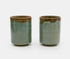 Zen Minded Green & Orange Ringed Glaze Cup Pair