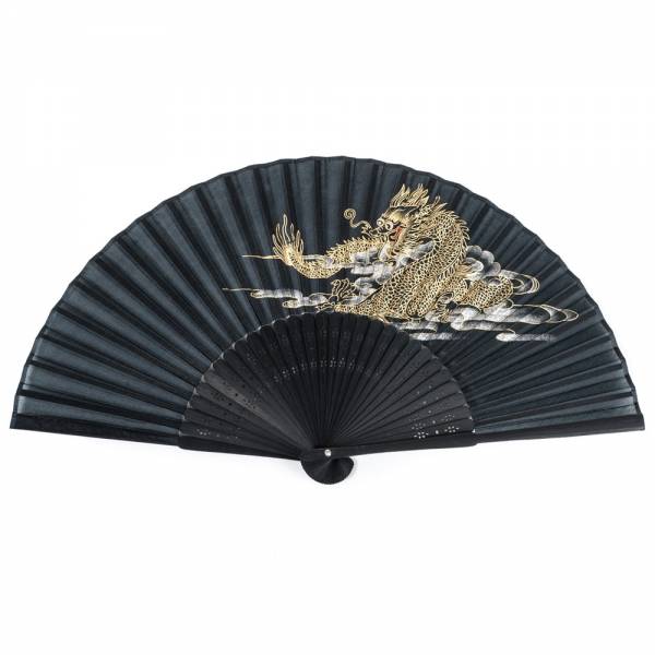 Zen Minded Black Dragon Silk & Bamboo Japanese Folding Fan