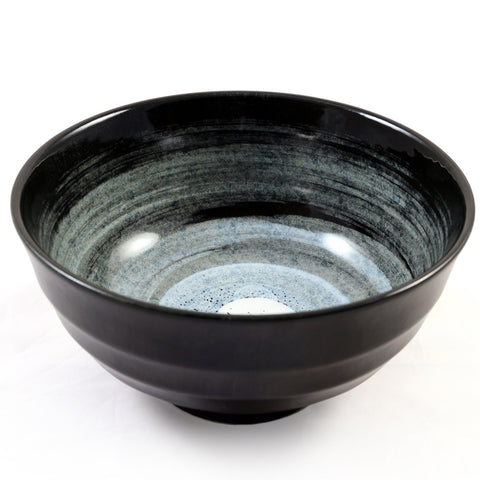 Zen Minded Blue & White Japanese Ceramic Swirl Glazed Bowl