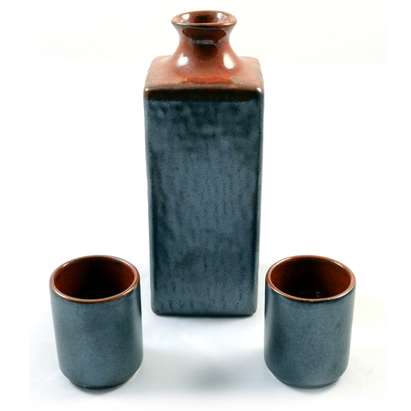 Zen Minded Silver & Fiery Orange Glazed Japanese Sake Set