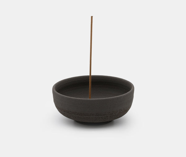 Ume Raw Black Stoneware Incense Bowl With Gold Dome