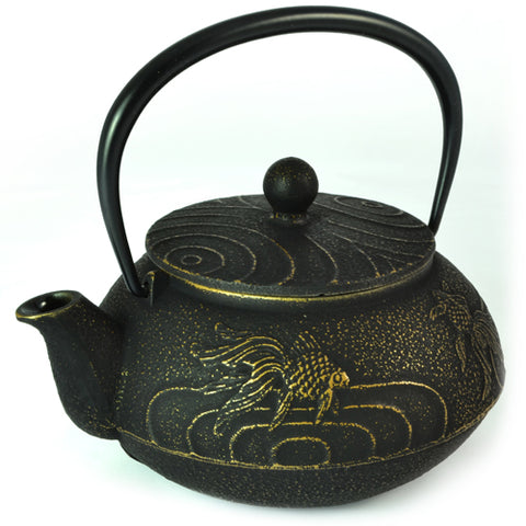 Iwachu Iwachu Cast Iron Tetsubin Teapot With Goldfish Pattern In Black & Gold