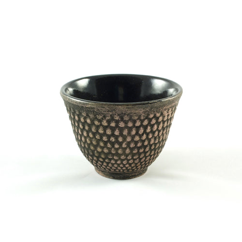 Xícara de chá Zen Minded em ferro fundido com padrão arare preto e dourado
