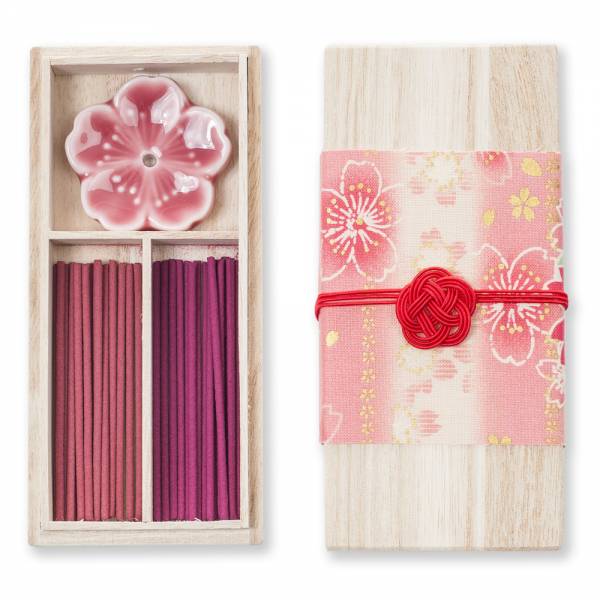 Coffret cadeau bâtonnets d'encens japonais bio fleur de cerisier Kousaido avec support