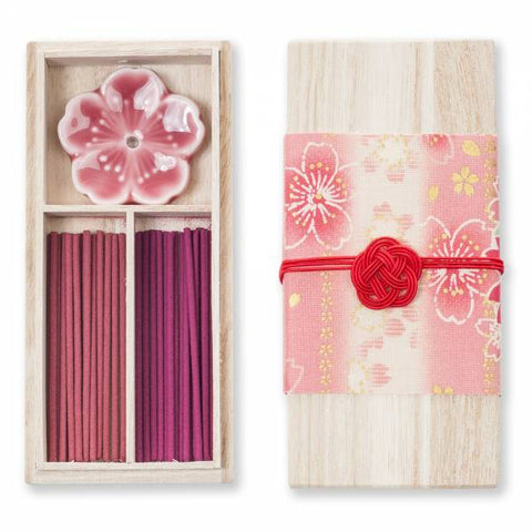 Conjunto de presente em bastão de incenso japonês orgânico flor de cerejeira Kousaido com suporte