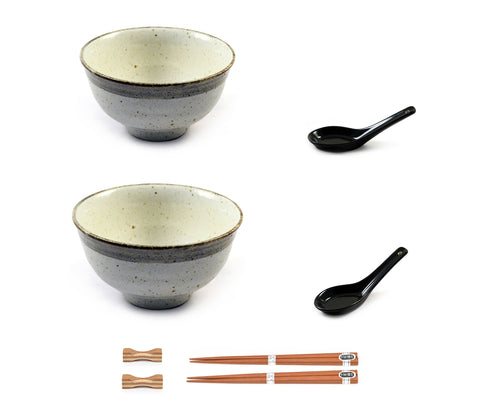 Conjunto de tigela de ramen japonês com vidro bege Zen Minded