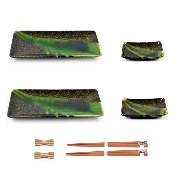 Conjunto de pratos de sushi japonês com vidro verde Zen Minded