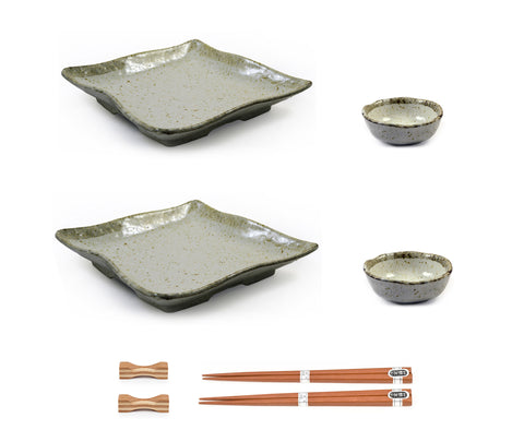 Zen Minded beigeglaserad japansk sushi tallrik set