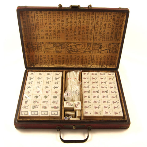 Conjunto de mahjong chinês Zen Minded com estojo de couro sintético tradicional