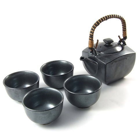 Zen Minded japansk tesæt med fire kopper og sølvglasur