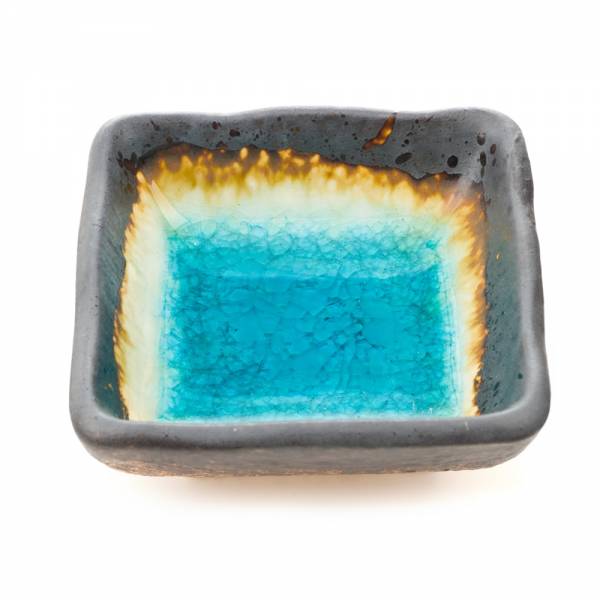 Zen Minded小さな正方形の青いクラックル釉寿司皿