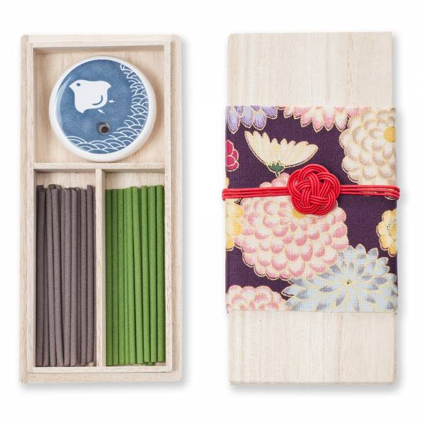 Coffret cadeau bâtonnets d'encens japonais bio Kousaido chrysanthème avec support