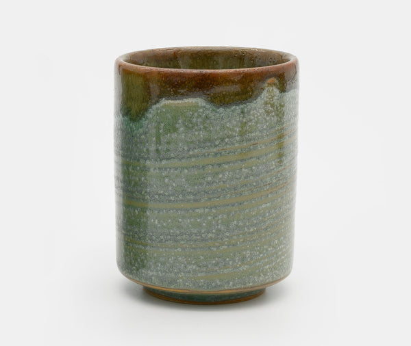Zen Minded Green & Orange Ringed Glaze Cup