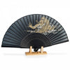 Zen Minded japanischer Faltfächer aus schwarzer Drachenseide und Bambus 3