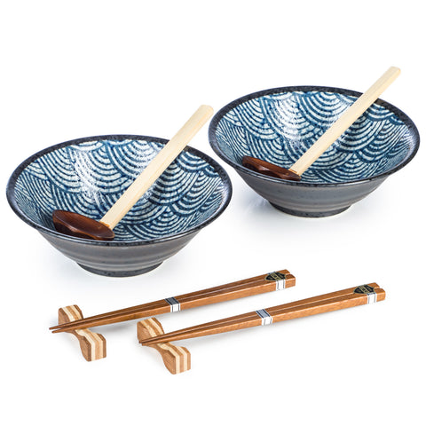 مجموعة وعاء المعكرونة اليابانية وعصا تناول الطعام Zen Minded Seikaiha