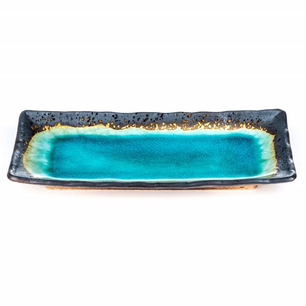 Zen Mindedブルー クラックル釉大きな長方形の寿司プレート フラット