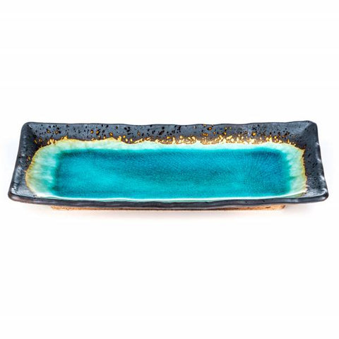 Zen Minded Blue Crackleglaze Large Oblong Sushi Plate Flat