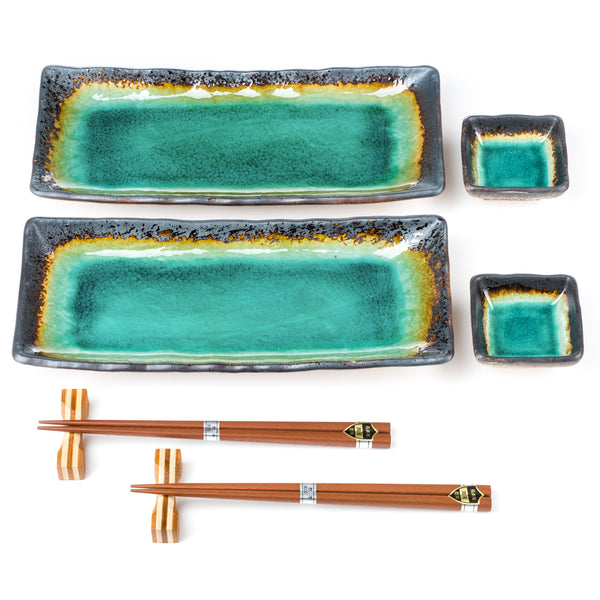 Zen Minded Turquoise Crackleglaze Rectangular Plate Set