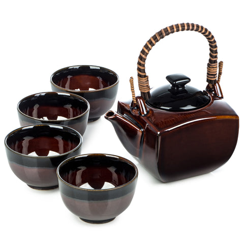 Zen Minded Japanese Tea Pot Set Ame Glaze