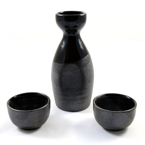Service à saké japonais émaillé noir et argent Zen Minded