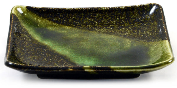 Zen Minded Iridescent Green Glazed Oblong Japanese Ceramic Plate Small