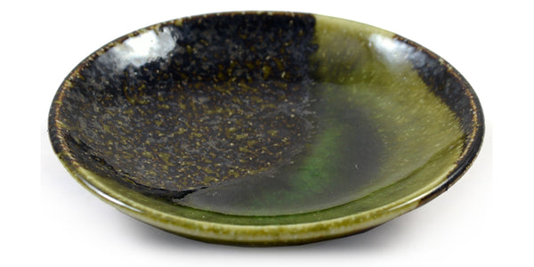 Zen Minded Small Iridescent Green Glazed Japanese Ceramic Dish